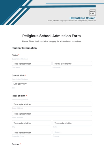 Free Religious School Admission Form Template to Edit Online