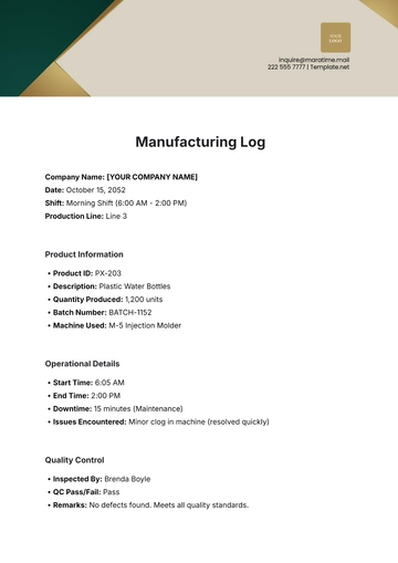 Free Manufacturing Log Template to Edit Online
