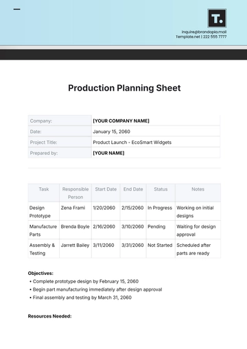 Free Production Planning Sheet Template to Edit Online