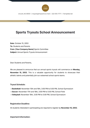 Free Sports Tryouts School Notice Template to Edit Online