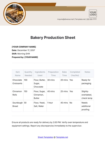 Free Bakery Production Sheet Template to Edit Online