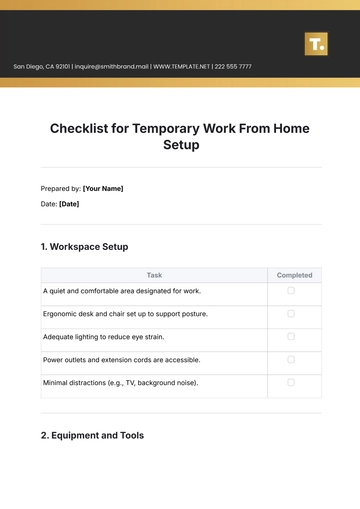Free Checklist for Temporary Work From Home Setup Template to Edit Online