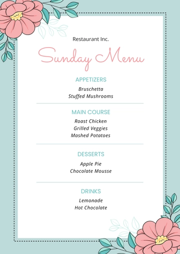 Free Sunday Menu Template to Edit Online