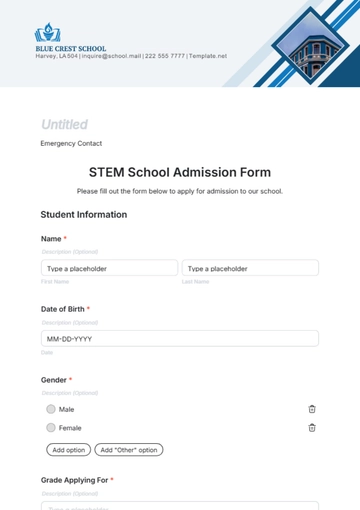 Free STEM School Admission Form Template to Edit Online