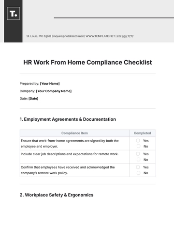 Free HR Work From Home Compliance Checklist Template to Edit Online