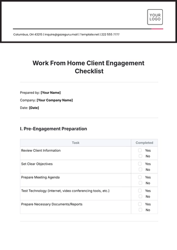 Free Work From Home Client Engagement Checklist Template to Edit Online