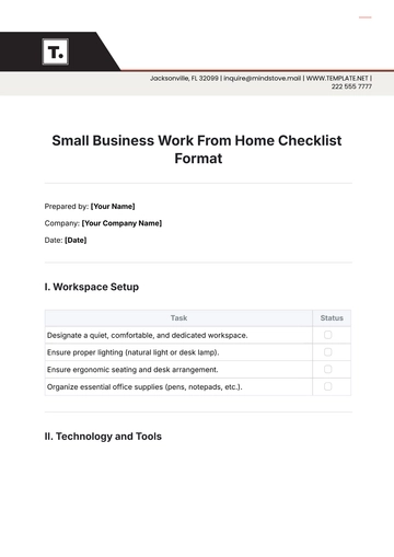 Free Small Business Work From Home Checklist Format Template to Edit Online