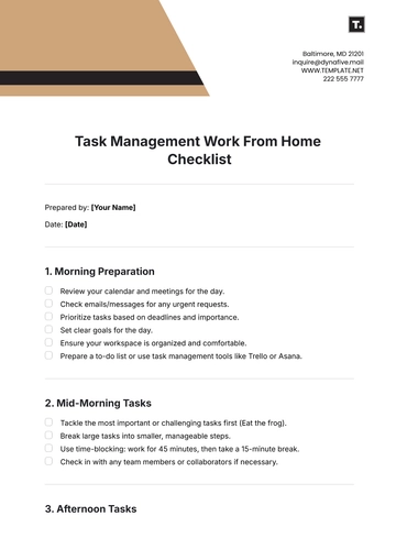Free Task Management Work From Home Checklist Template to Edit Online
