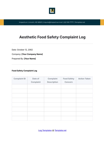 Free Aesthetic Food Safety Complaint Log Template to Edit Online