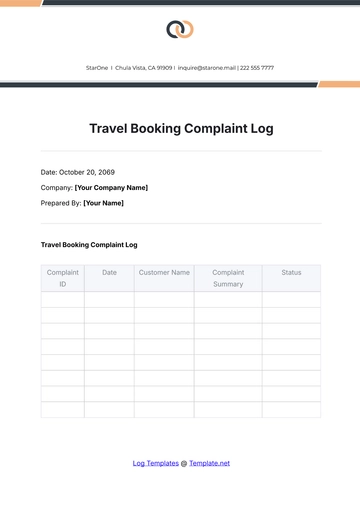 Free Travel Booking Complaint Log Template to Edit Online