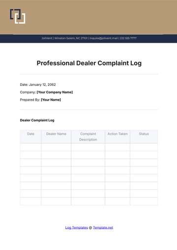 Free Professional Dealer Complaint Log Template to Edit Online