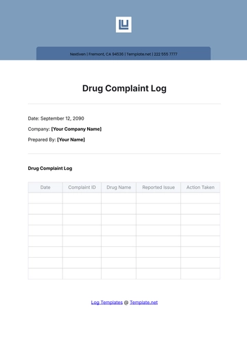 Free Drug Complaint Log Template to Edit Online