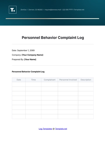 Free Personnel Behavior Complaint Log Template to Edit Online