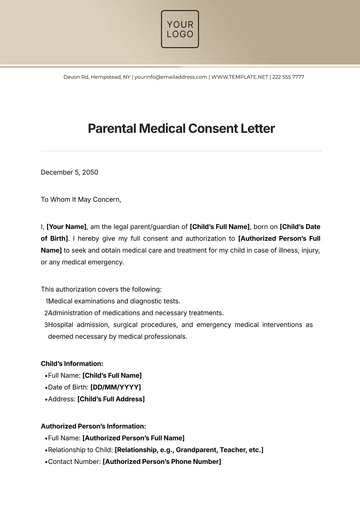 Free Parental Medical Consent Letter Template to Edit Online