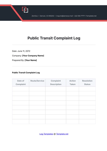 Free Public Transit Complaint Log Template to Edit Online