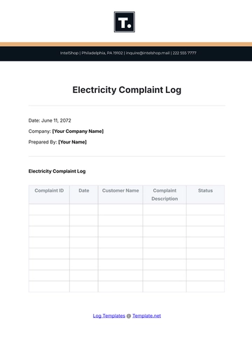 Free Printable Electricity Complaint Log Template to Edit Online