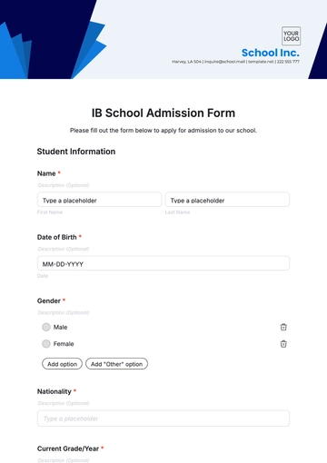 Free IB School Admission Form Template to Edit Online