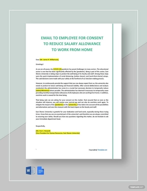 Email To Employee For Consent To Reduce Salary/Allowance To Work From Home Template