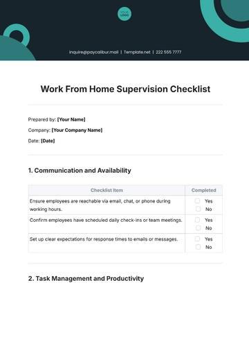 Free Work From Home Supervision Checklist Template to Edit Online