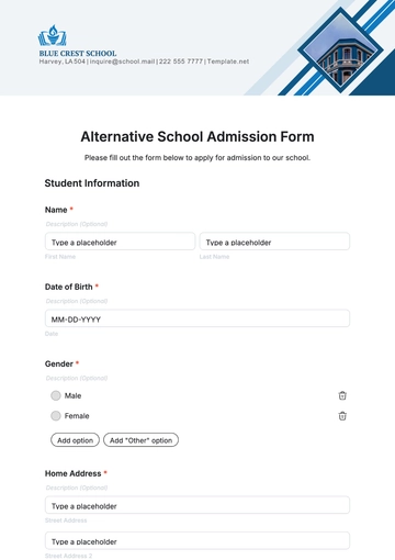 Free Alternative School Admission Form Template to Edit Online