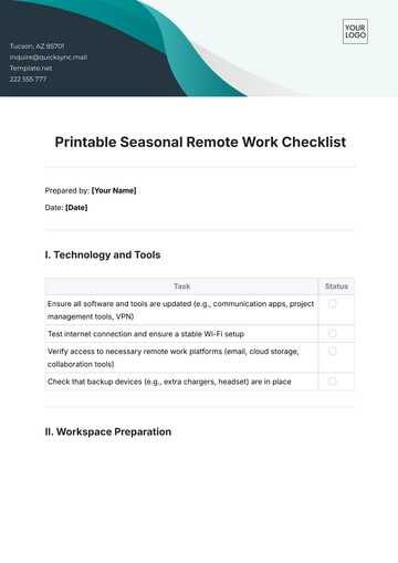 Free Printable Seasonal Remote Work Checklist Template to Edit Online
