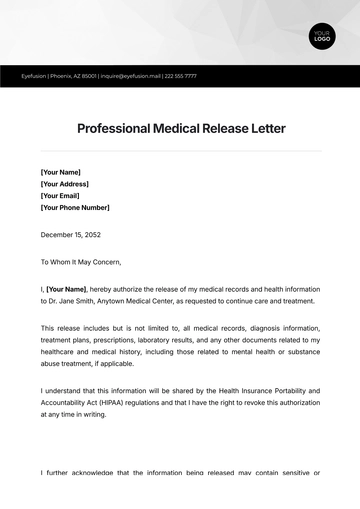 Free Professional Medical Release Letter Template to Edit Online