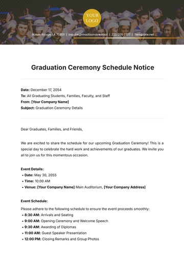Free Graduation Schedule School Notice Template to Edit Online