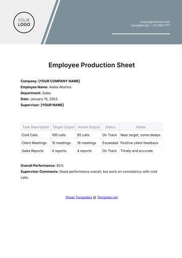 Free Employee Production Sheet Template to Edit Online