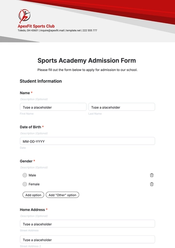 Free Sports Academy Admission Form Template to Edit Online