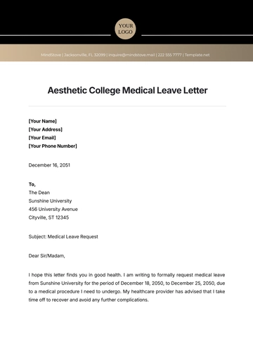 Free Aesthetic College Medical Leave Letter Template to Edit Online