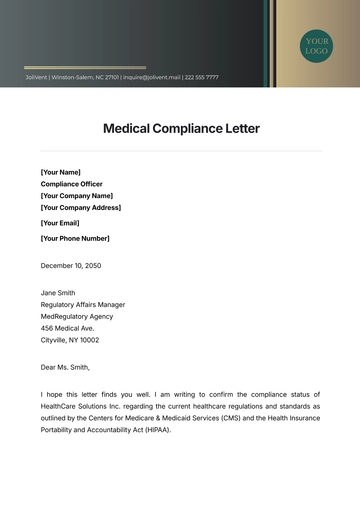Free Medical Compliance Letter Template to Edit Online