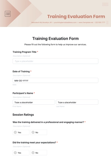 Free Training Evaluation Form Template to Edit Online