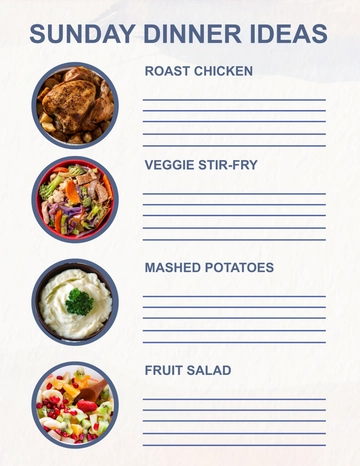 Free Sunday Dinner Ideas Template to Edit Online