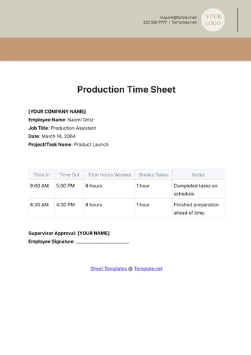 Free Production Time Sheet Template to Edit Online