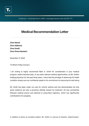 Free Medical Recommendation Letter Template to Edit Online
