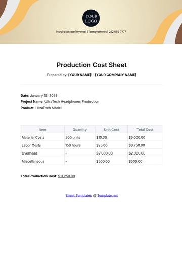 Free Production Cost Sheet Template to Edit Online