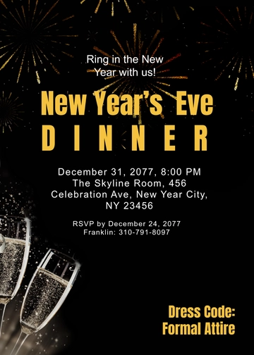 Free New Year???s Eve Dinner Invitation Template to Edit Online
