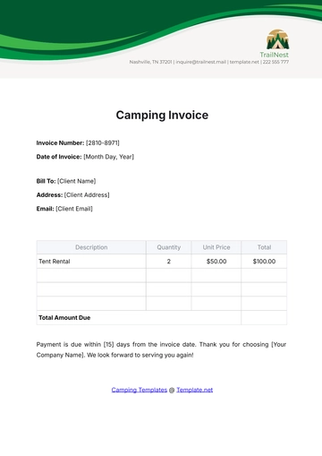 Free Camping Invoice Template to Edit Online