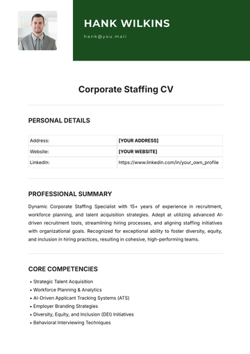 Free Corporate Staffing CV Template to Edit Online