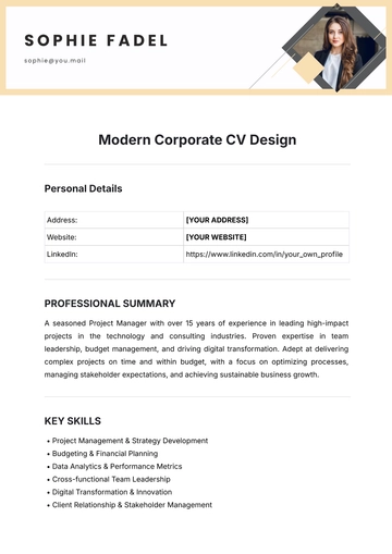 Free Modern Corporate CV Design Template to Edit Online