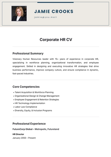 Free Corporate HR CV Template to Edit Online