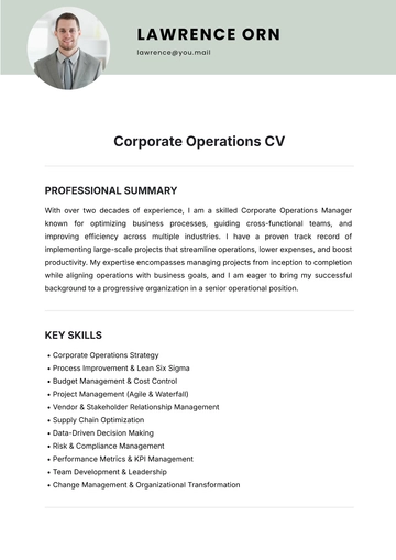 Free Corporate Operations CV Template to Edit Online