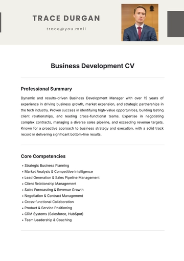 Free Business Development CV Template to Edit Online