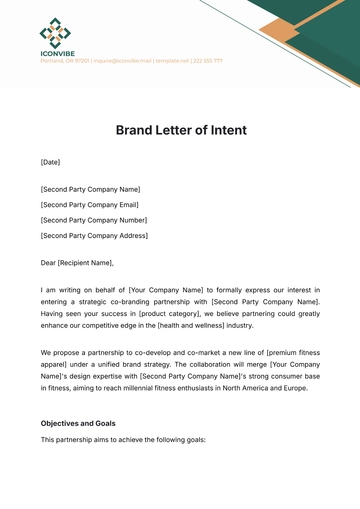 Free Brand Letter of Intent Template to Edit Online