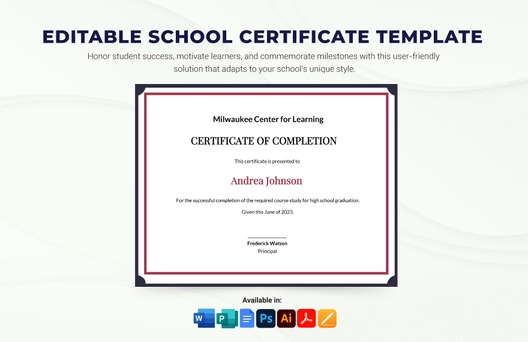 Editable School Certificate Template