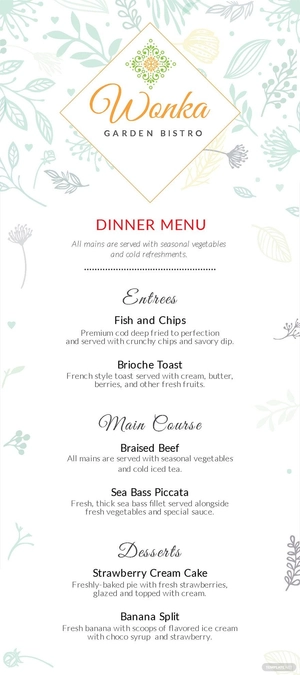 Dinner Menu Template