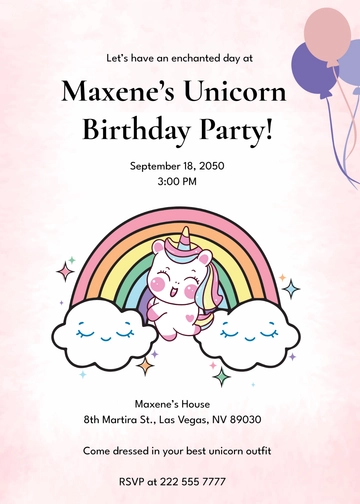 Free Modern Unicorn Birthday Party Invitation Template to Edit Online
