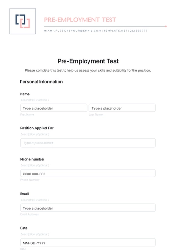 Free Pre-Employment Test Template to Edit Online