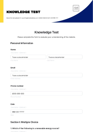 Free Knowledge Test Template to Edit Online
