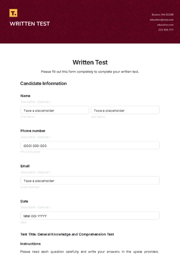 Free Written Test Template to Edit Online